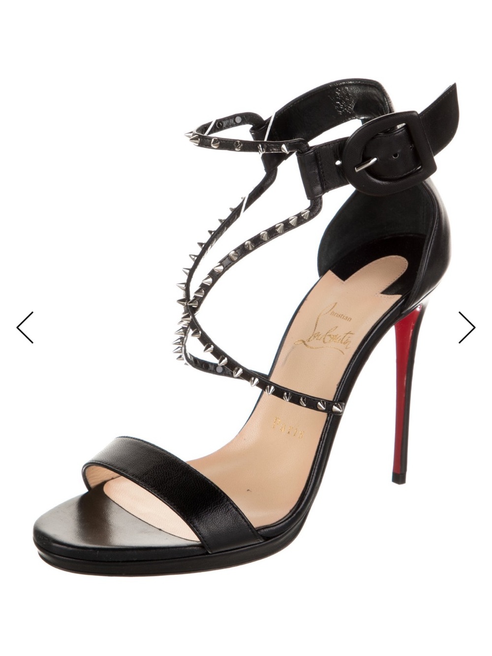 Christian Louboutin Choca Lux Spike Black Studded Leather Heel Sandal 38.5